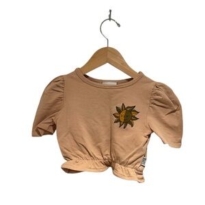 ONE DAY PARADE Blush Pink/Beige Puff Sleeve Cropped Tee - size 3-4